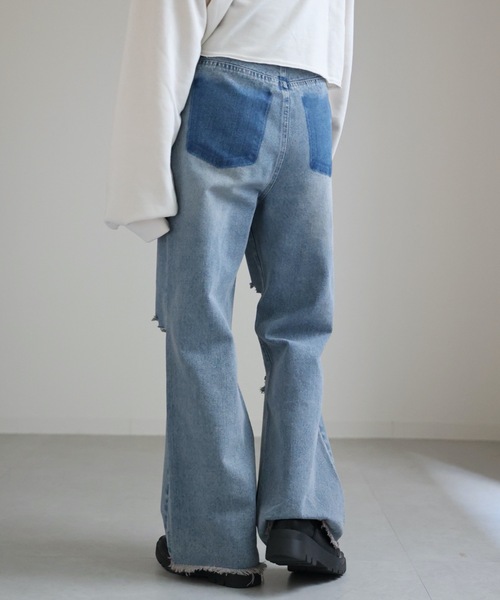 ap retro（アプレトロ）の「ダメージデニムワイドパンツ　カラーパンツ（デニムパンツ・レディース・ブルー/アイボリー/ブラック・MEDIUM/LARGE）」の21枚目の写真
