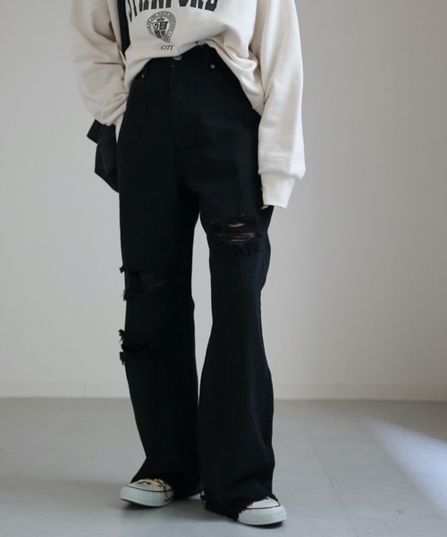 ap retro（アプレトロ）の「ダメージデニムワイドパンツ　カラーパンツ（デニムパンツ・レディース・ブルー/アイボリー/ブラック・MEDIUM/LARGE）」の19枚目の写真