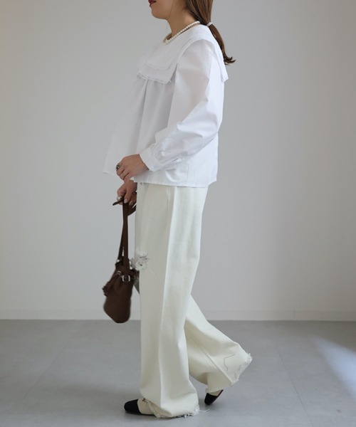 ap retro（アプレトロ）の「ダメージデニムワイドパンツ　カラーパンツ（デニムパンツ・レディース・ブルー/アイボリー/ブラック・MEDIUM/LARGE）」の9枚目の写真