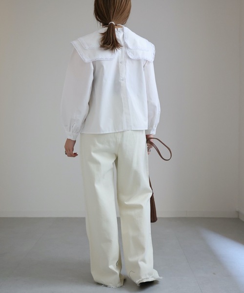 ap retro（アプレトロ）の「ダメージデニムワイドパンツ　カラーパンツ（デニムパンツ・レディース・ブルー/アイボリー/ブラック・MEDIUM/LARGE）」の14枚目の写真