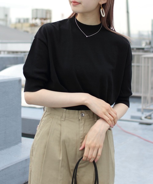 STEPS(ステップス)の「MEYAME/メヤメ コットンニットティー COTTON KNIT TEE(ニット/セーター・レディース・グリーン/オレンジ/ブラック・FREE)」の1枚目の写真