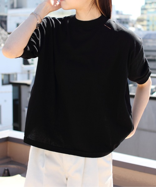 STEPS(ステップス)の「MEYAME/メヤメ コットンニットティー COTTON KNIT TEE(ニット/セーター・レディース・グリーン/オレンジ/ブラック・FREE)」の4枚目の写真