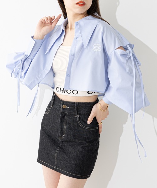 who&#39;s who Chico - chico 【2023SS/新色追加】肩スリット短丈シャツ イエロー 2023SS/新色追加】肩スリット短丈シャツ（シャツ/ブラウス