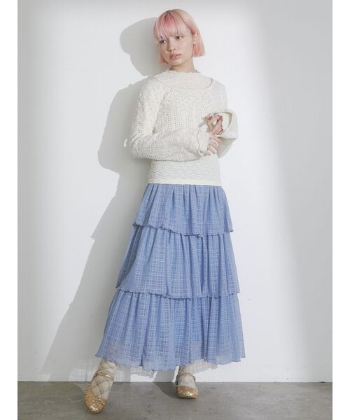 merry jenny（メリージェニー）の「floralストレッチレースtops（Tシャツ/カットソー・レディース・ライトブルー/ブラック/アイボリー・FREE）」の6枚目の写真