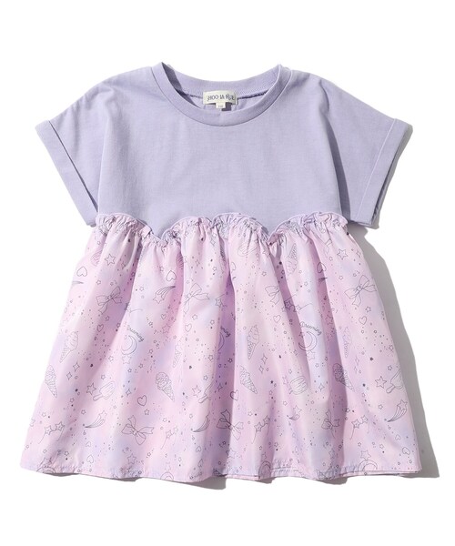 SHOO・LA・RUE（シューラルー）の「◆【110cm-140cm】アソート異素材ドッキングプルオーバー（Tシャツ/カットソー・キッズ・ライトパープル/アイボリー/サックスブルー/ブラック・11/12/13/14）」の4枚目の写真