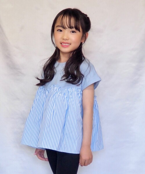 SHOO・LA・RUE（シューラルー）の「◆【110cm-140cm】アソート異素材ドッキングプルオーバー（Tシャツ/カットソー・キッズ・ライトパープル/アイボリー/サックスブルー/ブラック・11/12/13/14）」の21枚目の写真