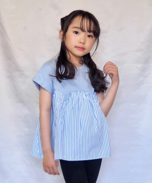 SHOO・LA・RUE（シューラルー）の「◆【110cm-140cm】アソート異素材ドッキングプルオーバー（Tシャツ/カットソー・キッズ・ライトパープル/アイボリー/サックスブルー/ブラック・11/12/13/14）」の14枚目の写真