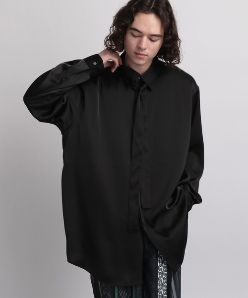 HARE(ハレ)の「シルキーナローボウタイシャツ(HARE)(シャツ/ブラウス・メンズ・グリーン/ブラック/オフホワイト・FREE)」の3枚目の写真
