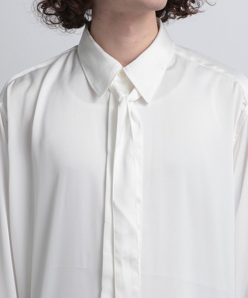 HARE(ハレ)の「シルキーナローボウタイシャツ(HARE)(シャツ/ブラウス・メンズ・グリーン/ブラック/オフホワイト・FREE)」の11枚目の写真