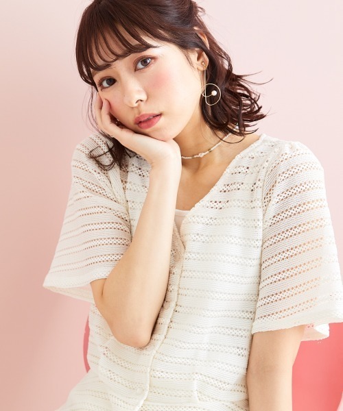 marun（マルン）の「＜大きいサイズ＞ クロッシェ調ショートカーディガン marun（カーディガン/ボレロ・レディース・ブラック/ミント/アイボリー・3L/LL/4L/5L/L）」の2枚目の写真