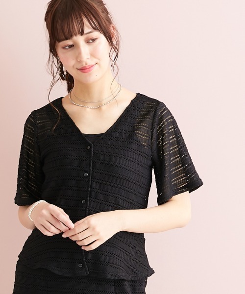 marun（マルン）の「＜大きいサイズ＞ クロッシェ調ショートカーディガン marun（カーディガン/ボレロ・レディース・ブラック/ミント/アイボリー・3L/LL/4L/5L/L）」の3枚目の写真