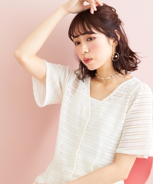 marun（マルン）の「＜大きいサイズ＞ クロッシェ調ショートカーディガン marun（カーディガン/ボレロ・レディース・ブラック/ミント/アイボリー・3L/LL/4L/5L/L）」の4枚目の写真