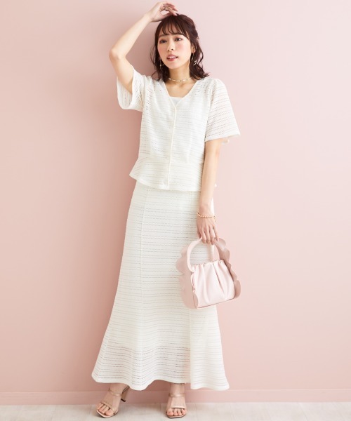 marun（マルン）の「＜大きいサイズ＞ クロッシェ調ショートカーディガン marun（カーディガン/ボレロ・レディース・ブラック/ミント/アイボリー・3L/LL/4L/5L/L）」の7枚目の写真