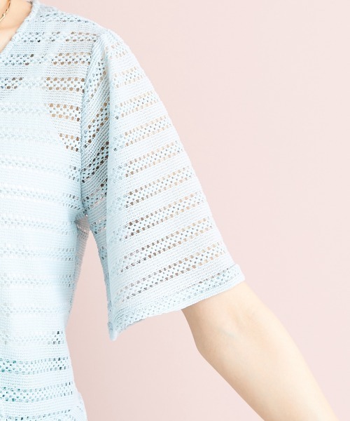 marun（マルン）の「＜大きいサイズ＞ クロッシェ調ショートカーディガン marun（カーディガン/ボレロ・レディース・ブラック/ミント/アイボリー・3L/LL/4L/5L/L）」の14枚目の写真