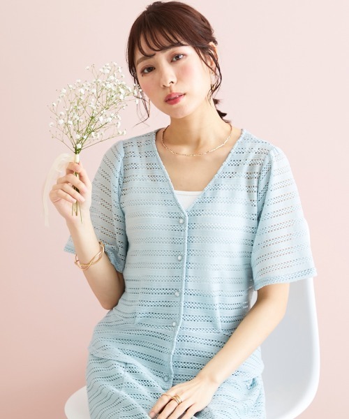 marun（マルン）の「＜大きいサイズ＞ クロッシェ調ショートカーディガン marun（カーディガン/ボレロ・レディース・ブラック/ミント/アイボリー・3L/LL/4L/5L/L）」の5枚目の写真