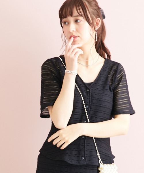 marun（マルン）の「＜大きいサイズ＞ クロッシェ調ショートカーディガン marun（カーディガン/ボレロ・レディース・ブラック/ミント/アイボリー・3L/LL/4L/5L/L）」の6枚目の写真