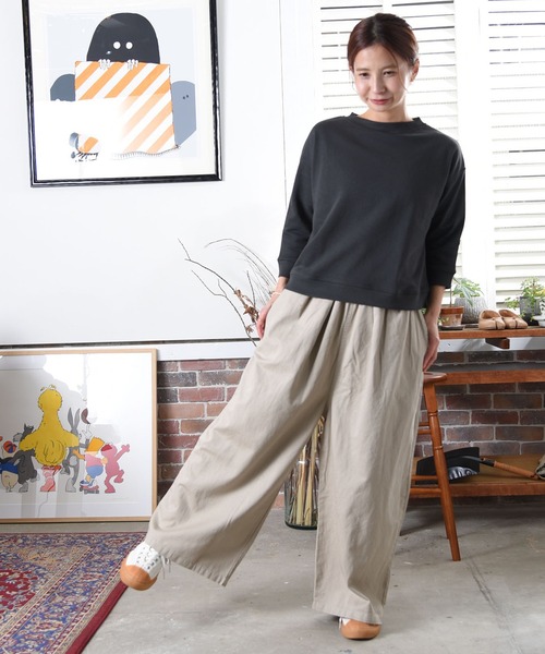 folka（フォルカ）の「3-七分袖 スウェット Tシャツ  ＵＳＡコットントレーナーTシャツ 無地 【folka フォルカ】（Tシャツ/カットソー・レディース・ブルーグリーン/グレイッシュベージュ/ヘザーグレー/ナチュラル/ネイビー/スミクロ/モカ・ONE SIZE）」の8枚目の写真