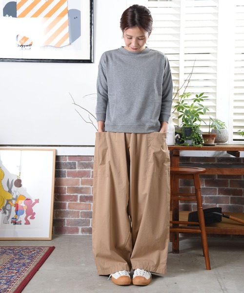 folka（フォルカ）の「3-七分袖 スウェット Tシャツ  ＵＳＡコットントレーナーTシャツ 無地 【folka フォルカ】（Tシャツ/カットソー・レディース・ブルーグリーン/グレイッシュベージュ/ヘザーグレー/ナチュラル/ネイビー/スミクロ/モカ・ONE SIZE）」の16枚目の写真