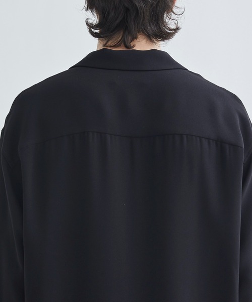 【定価￥29700】ジョーゼット オープンカラーシャツ L ブラック STUDIOUS（ステュディオス）の「ジョーゼットオープンカラーシャツL/S