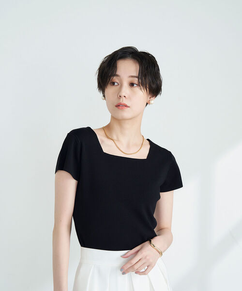 NOLLEY’S(ノーリーズ)の「《手洗い可能》キャップスリーブプルオーバーニット(ニット/セーター・レディース・ブラック/レッド/オフホワイト/ブルー・38)」の3枚目の写真