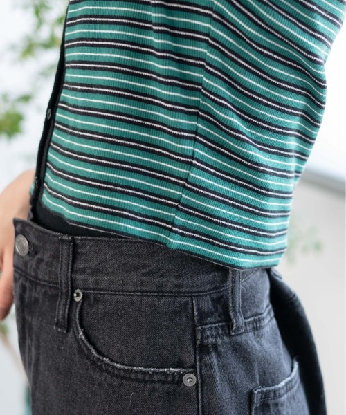 WEGO（ウィゴー）の「WEGO/フロントボタンリブショートＴ（Tシャツ/カットソー・レディース・パープル系その他/ブラック/グリーン系その他/ホワイト/ブラック系その他5/オレンジ系その他6・FREE）」の12枚目の写真