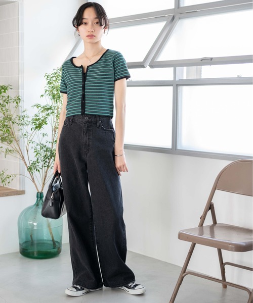 WEGO（ウィゴー）の「WEGO/フロントボタンリブショートＴ（Tシャツ/カットソー・レディース・パープル系その他/ブラック/グリーン系その他/ホワイト/ブラック系その他5/オレンジ系その他6・FREE）」の9枚目の写真