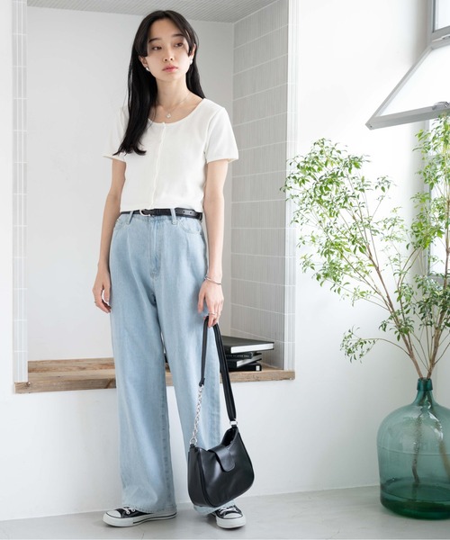 WEGO（ウィゴー）の「WEGO/フロントボタンリブショートＴ（Tシャツ/カットソー・レディース・パープル系その他/ブラック/グリーン系その他/ホワイト/ブラック系その他5/オレンジ系その他6・FREE）」の8枚目の写真