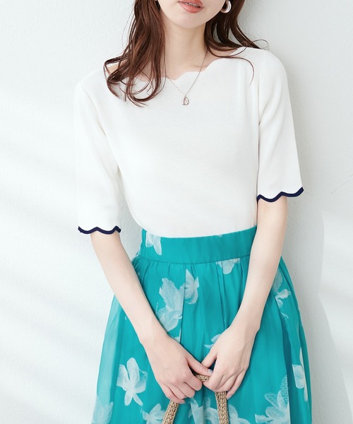 【桜】CHANEL ニット　五分袖 CHANEL】シャネル『ボーダー柄 七分袖ニット sizeM