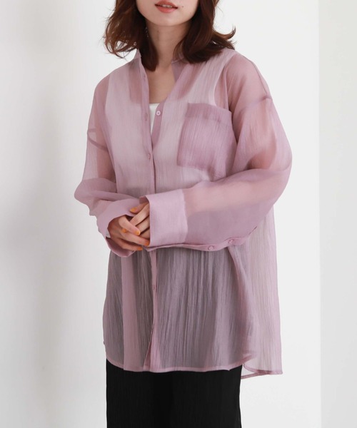 archives（アルシーヴ）の「シアースリットスリーブシャツ（シャツ/ブラウス・レディース・ラベンダー/オフホワイト/グリーン/ブラック・MEDIUM）」の9枚目の写真