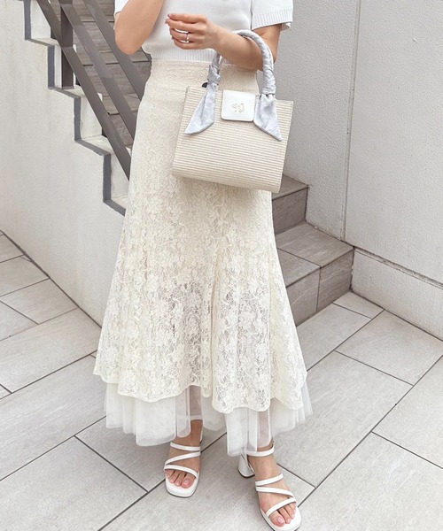 one after another NICE CLAUP(ワンアフターアナザーナイスクラップ)の「スカーフ付き雑材かごバック(ショルダーバッグ・レディース・アイボリー/ピンク・FREE)」の8枚目の写真