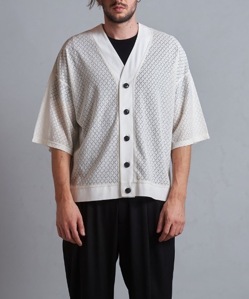 NO ID.（ノーアイディ）の「【NO ID.】Lace Cardigan / レース カーディガン（カーディガン/ボレロ・メンズ・ライトブルー/ブラック/ホワイト・ONE SIZE）」の4枚目の写真