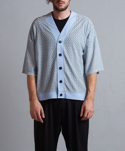 NO ID.（ノーアイディ）の「【NO ID.】Lace Cardigan / レース カーディガン（カーディガン/ボレロ・メンズ・ライトブルー/ブラック/ホワイト・ONE SIZE）」の5枚目の写真
