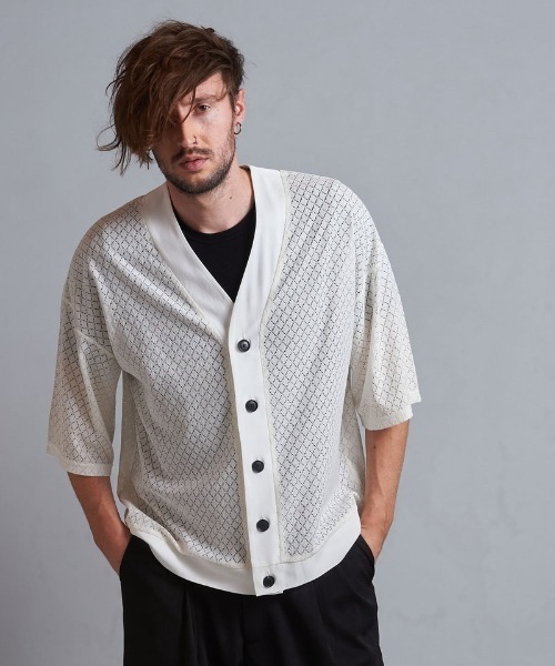 NO ID.（ノーアイディ）の「【NO ID.】Lace Cardigan / レース カーディガン（カーディガン/ボレロ・メンズ・ライトブルー/ブラック/ホワイト・ONE SIZE）」の14枚目の写真