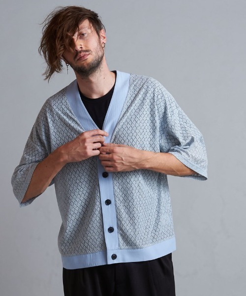 NO ID.（ノーアイディ）の「【NO ID.】Lace Cardigan / レース カーディガン（カーディガン/ボレロ・メンズ・ライトブルー/ブラック/ホワイト・ONE SIZE）」の15枚目の写真