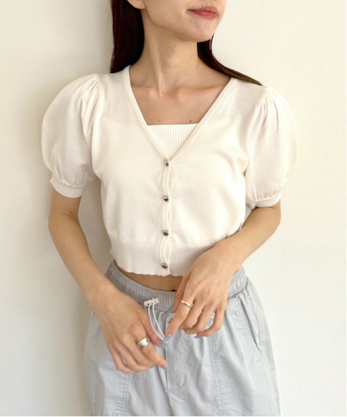 OLIVE des OLIVE(オリーブデオリーブ)の「半袖ハートボタンカーディガン 1031050240(カーディガン/ボレロ・レディース・ブラック/サックスブルー/オフホワイト/レッド/ラベンダー・FREE)」の13枚目の写真