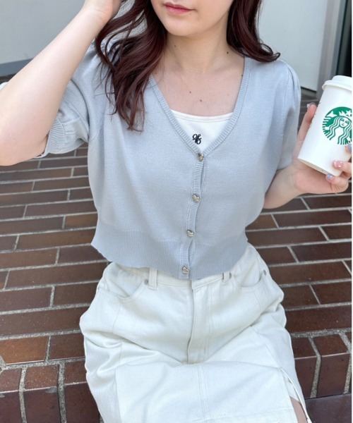 OLIVE des OLIVE(オリーブデオリーブ)の「半袖ハートボタンカーディガン 1031050240(カーディガン/ボレロ・レディース・ブラック/サックスブルー/オフホワイト/レッド/ラベンダー・FREE)」の10枚目の写真