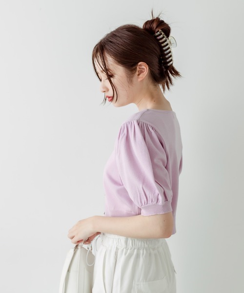 OLIVE des OLIVE(オリーブデオリーブ)の「半袖ハートボタンカーディガン 1031050240(カーディガン/ボレロ・レディース・ブラック/サックスブルー/オフホワイト/レッド/ラベンダー・FREE)」の19枚目の写真