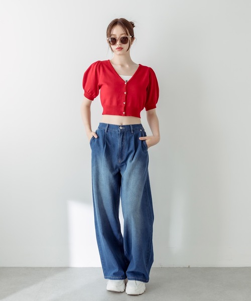 OLIVE des OLIVE(オリーブデオリーブ)の「半袖ハートボタンカーディガン 1031050240(カーディガン/ボレロ・レディース・ブラック/サックスブルー/オフホワイト/レッド/ラベンダー・FREE)」の11枚目の写真