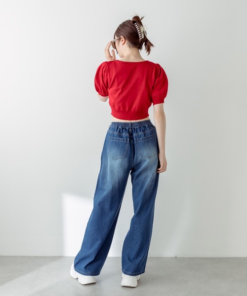 OLIVE des OLIVE(オリーブデオリーブ)の「半袖ハートボタンカーディガン 1031050240(カーディガン/ボレロ・レディース・ブラック/サックスブルー/オフホワイト/レッド/ラベンダー・FREE)」の15枚目の写真