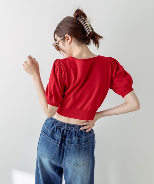 OLIVE des OLIVE(オリーブデオリーブ)の「半袖ハートボタンカーディガン 1031050240(カーディガン/ボレロ・レディース・ブラック/サックスブルー/オフホワイト/レッド/ラベンダー・FREE)」の20枚目の写真