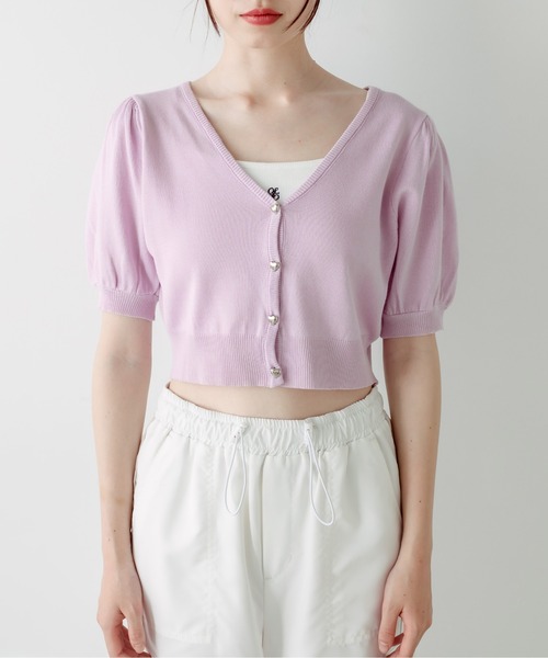 OLIVE des OLIVE(オリーブデオリーブ)の「半袖ハートボタンカーディガン 1031050240(カーディガン/ボレロ・レディース・ブラック/サックスブルー/オフホワイト/レッド/ラベンダー・FREE)」の12枚目の写真