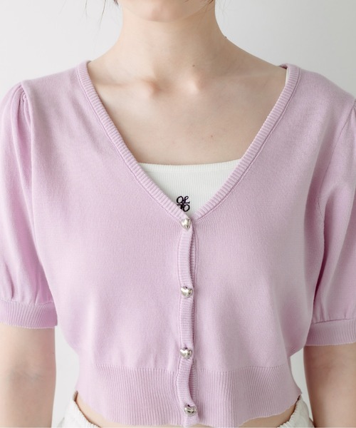 OLIVE des OLIVE(オリーブデオリーブ)の「半袖ハートボタンカーディガン 1031050240(カーディガン/ボレロ・レディース・ブラック/サックスブルー/オフホワイト/レッド/ラベンダー・FREE)」の8枚目の写真