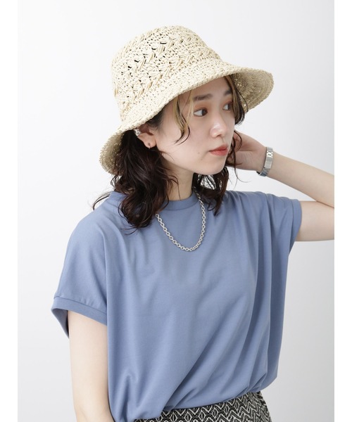 Samansa Mos2 blue（サマンサモスモスブルー）の「透かし編みペーパーハット（ハット・レディース・ベージュ/キャメル・F）」の2枚目の写真