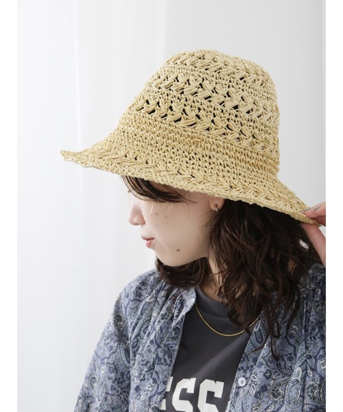 Samansa Mos2 blue（サマンサモスモスブルー）の「透かし編みペーパーハット（ハット・レディース・ベージュ/キャメル・F）」の8枚目の写真