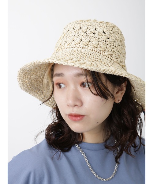 Samansa Mos2 blue（サマンサモスモスブルー）の「透かし編みペーパーハット（ハット・レディース・ベージュ/キャメル・F）」の13枚目の写真