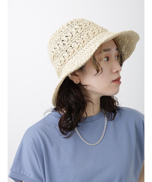 Samansa Mos2 blue（サマンサモスモスブルー）の「透かし編みペーパーハット（ハット・レディース・ベージュ/キャメル・F）」の14枚目の写真