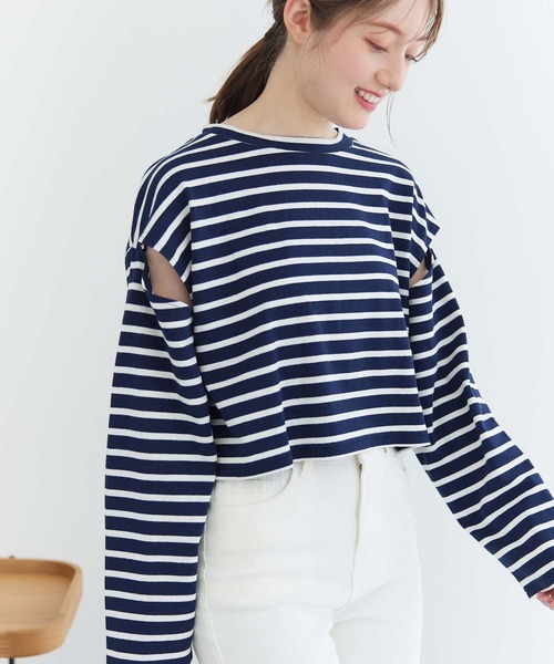 fifth（フィフス）の「カッティングスリーブボーダーロンT（Tシャツ/カットソー・レディース・ネイビー/ホワイト・M）」の2枚目の写真