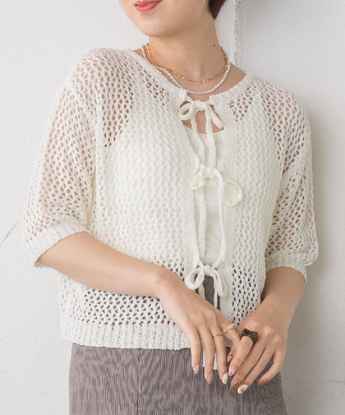 RETRO GIRL（レトロガール）の「2WAYテープヤーンニット（ニット/セーター・レディース・ブラウン/ブルー系その他/グリーン/ホワイト・FREE）」の3枚目の写真