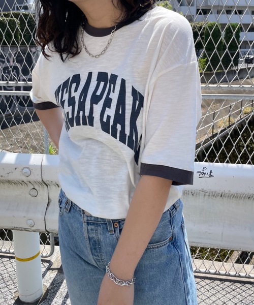 mi via loca(ミヴィアロカ)の「CVCスラブ天竺リンガーBIGTシャツ(Tシャツ/カットソー・レディース・ホワイト系1/ホワイト系2/ホワイト系3・FREE)」の2枚目の写真