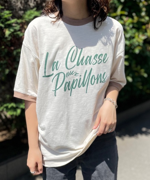 mi via loca(ミヴィアロカ)の「CVCスラブ天竺リンガーBIGTシャツ(Tシャツ/カットソー・レディース・ホワイト系1/ホワイト系2/ホワイト系3・FREE)」の1枚目の写真